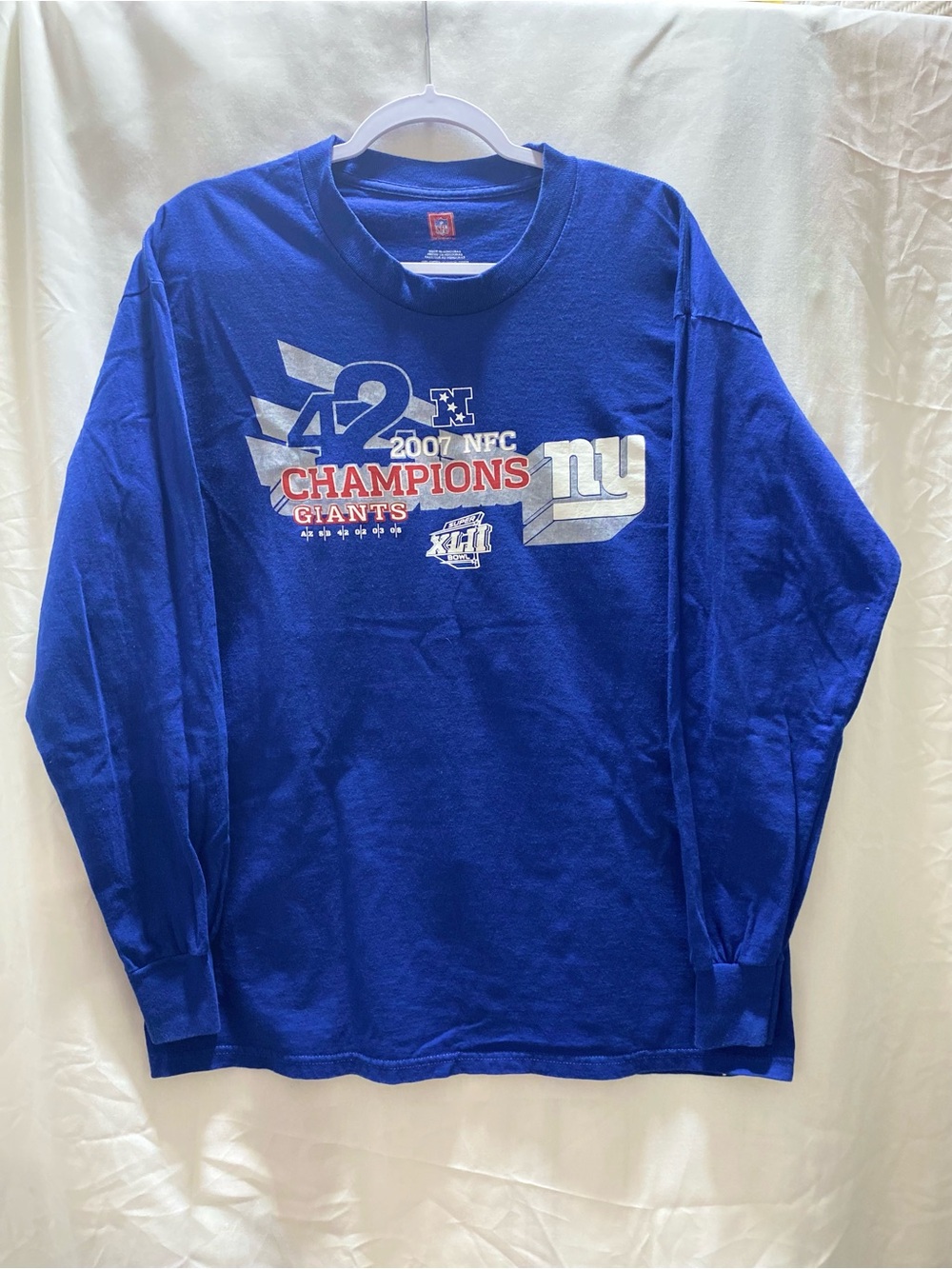 NFL New York Giants 2007 NFC Champions Long Sleeve T-Shirt Blue Large #baseball